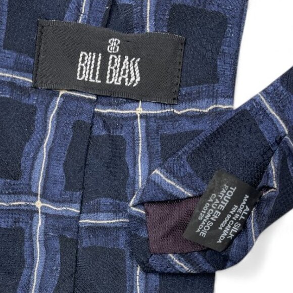 Bill Blass Silk Tie Geometric Abstract Blue Cubes - Picture 4 of 6